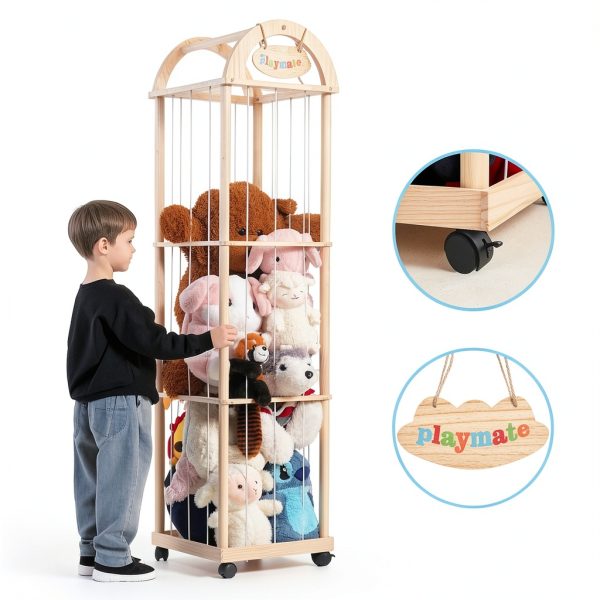 Quewoll Wooden Plush Toy Storage Organizer-3