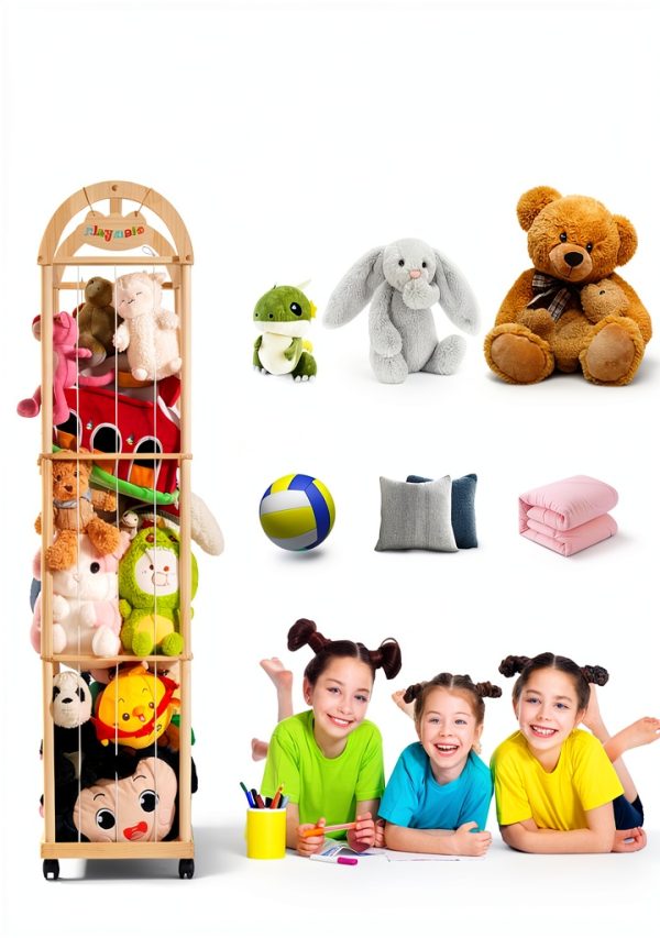 Quewoll Wooden Plush Toy Storage Organizer-2