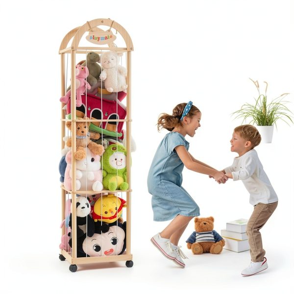 Quewoll Wooden Plush Toy Storage Organizer-4