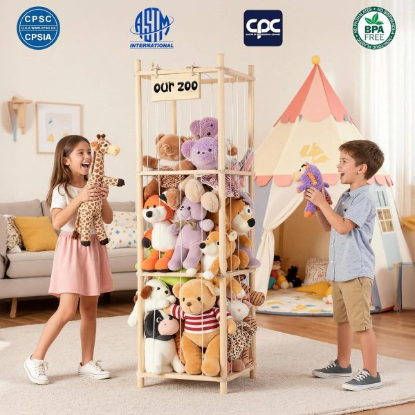 Stuffed Animal Storage LAMU Wooden Organizer Kids-6