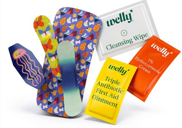 Welly First Aid Kit - Adhesive Bandages in Flexible Fabric and Waterproof, Singe Use Ointments (Triple Antibiotic, Cleansing Wipes and Hydrocortisone) - 70 Count-4