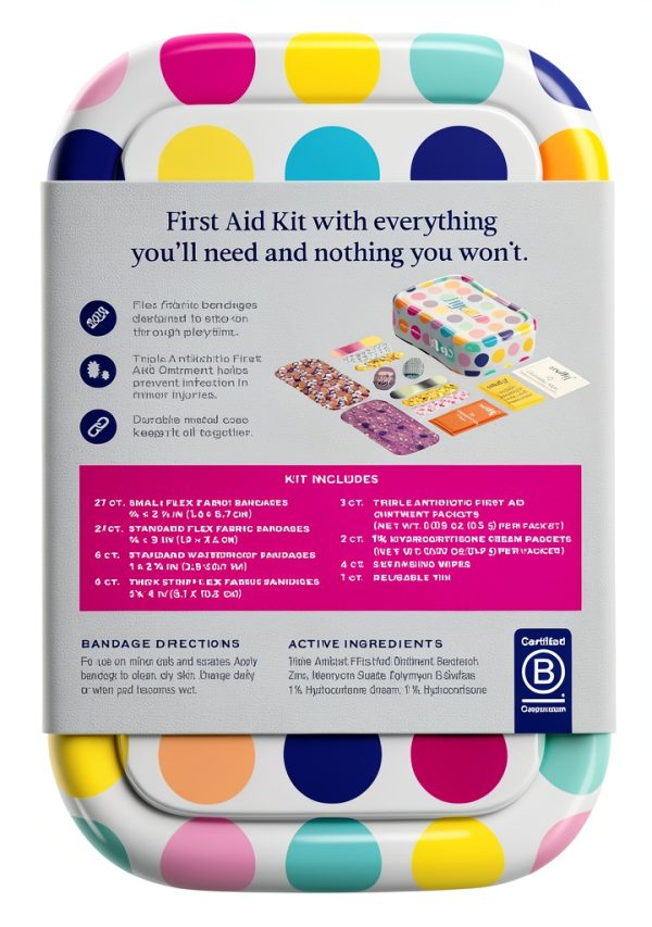 Welly First Aid Kit - Adhesive Bandages in Flexible Fabric and Waterproof, Singe Use Ointments (Triple Antibiotic, Cleansing Wipes and Hydrocortisone) - 70 Count-1
