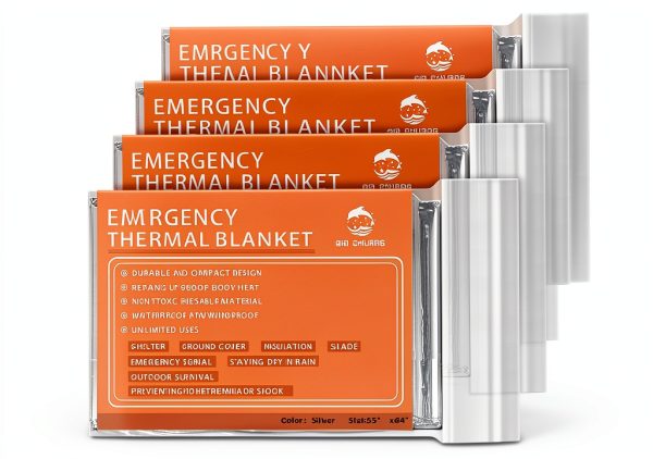 Emergency Mylar Thermal Blanket QIO CHUANG 4-Pack Orange 84x55in-0